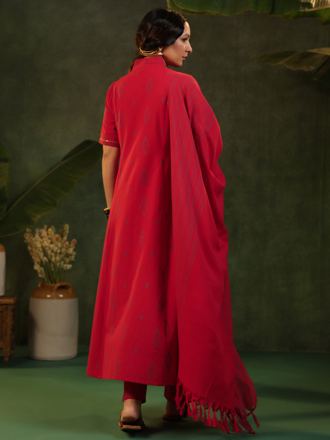 Kalki - Red Handloom Suit Set