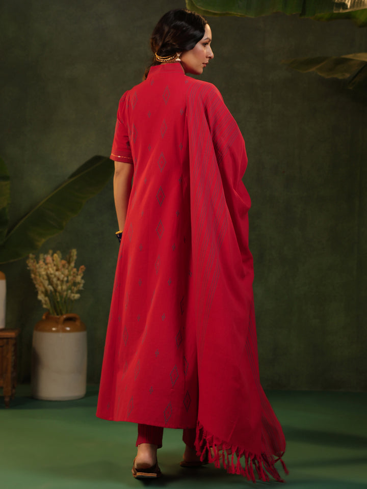 Kalki - Red Handloom Suit Set