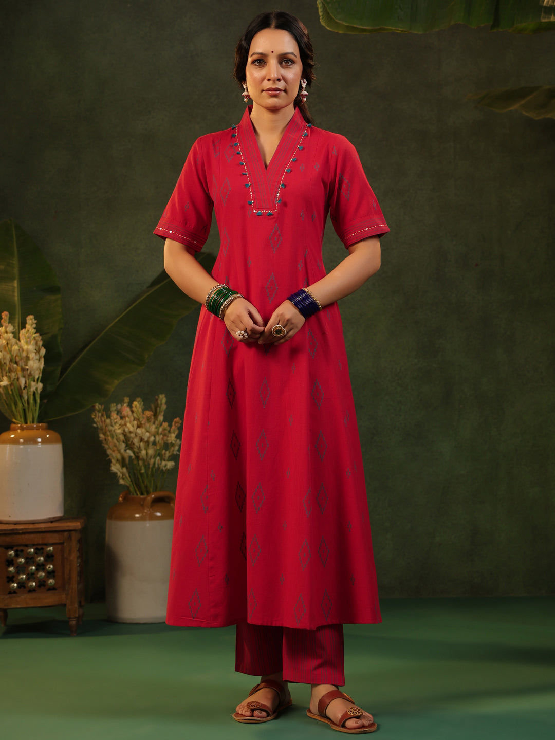 Kalki - Red Handloom Suit Set