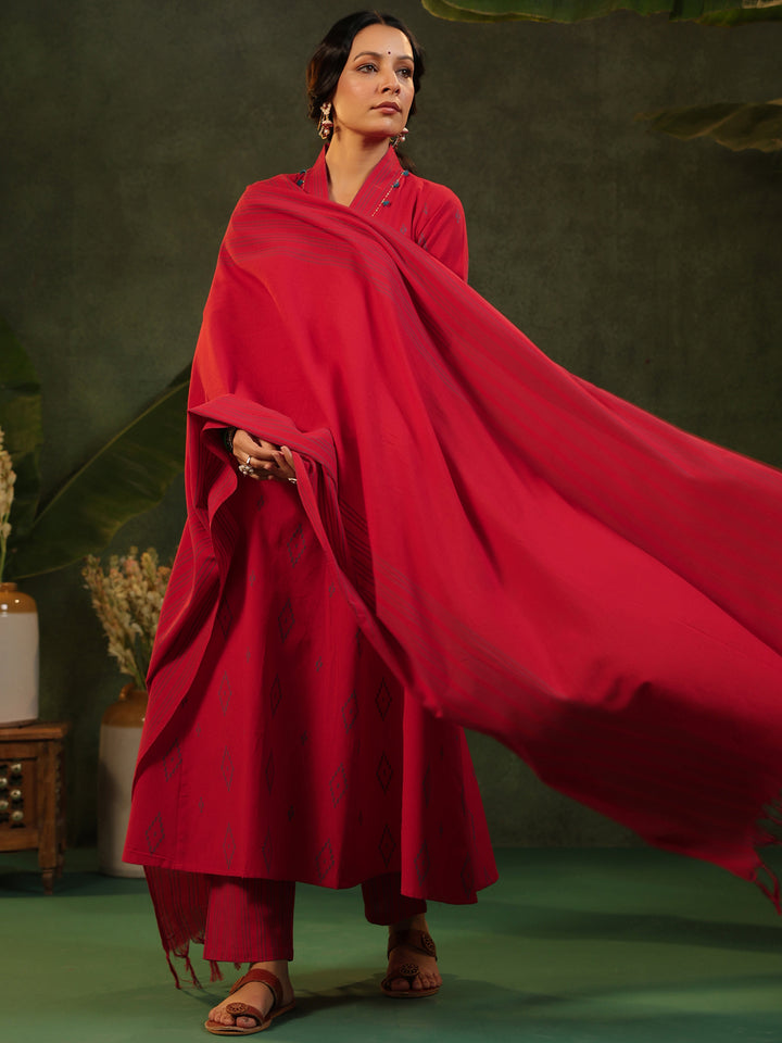 Kalki - Red Handloom Suit Set