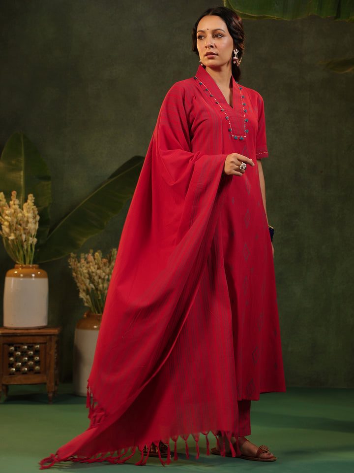 Kalki - Red Handloom Suit Set
