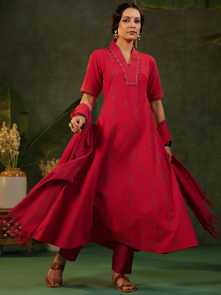 Kalki - Red Handloom Suit Set