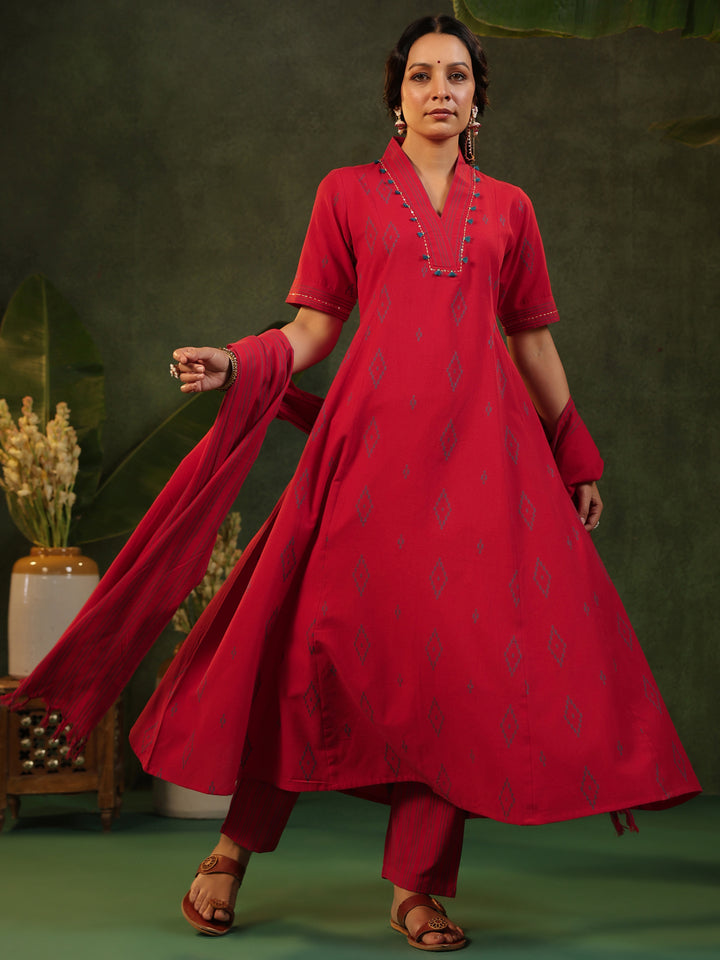 Kalki - Red Handloom Suit Set