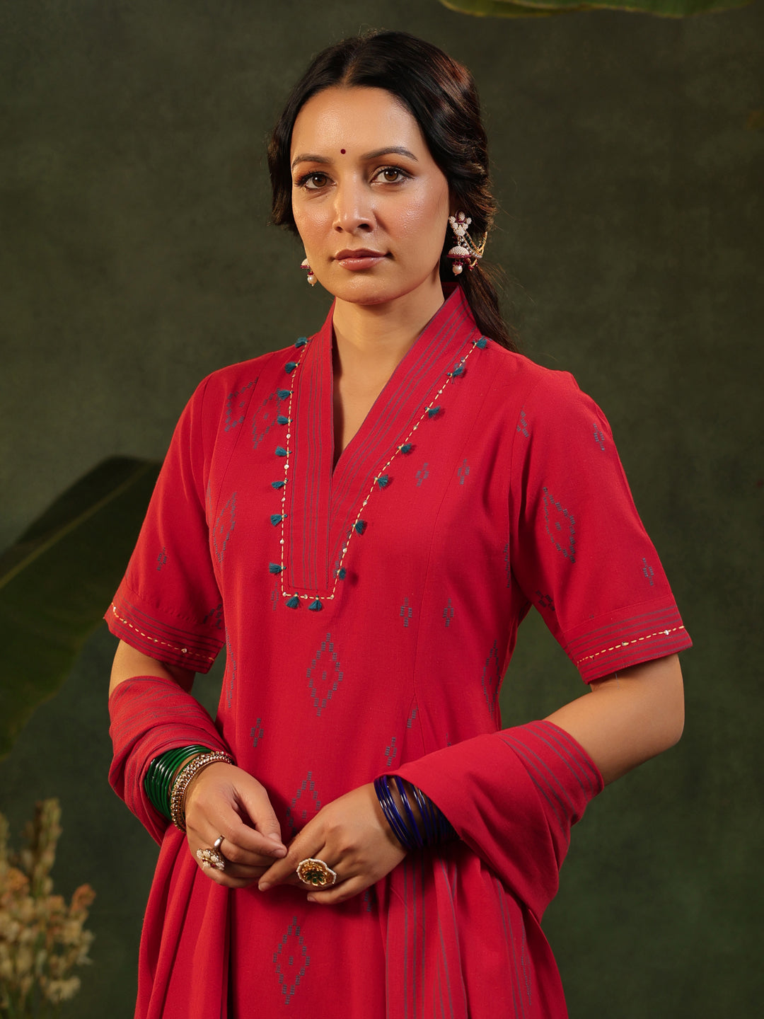Kalki - Red Handloom Suit Set