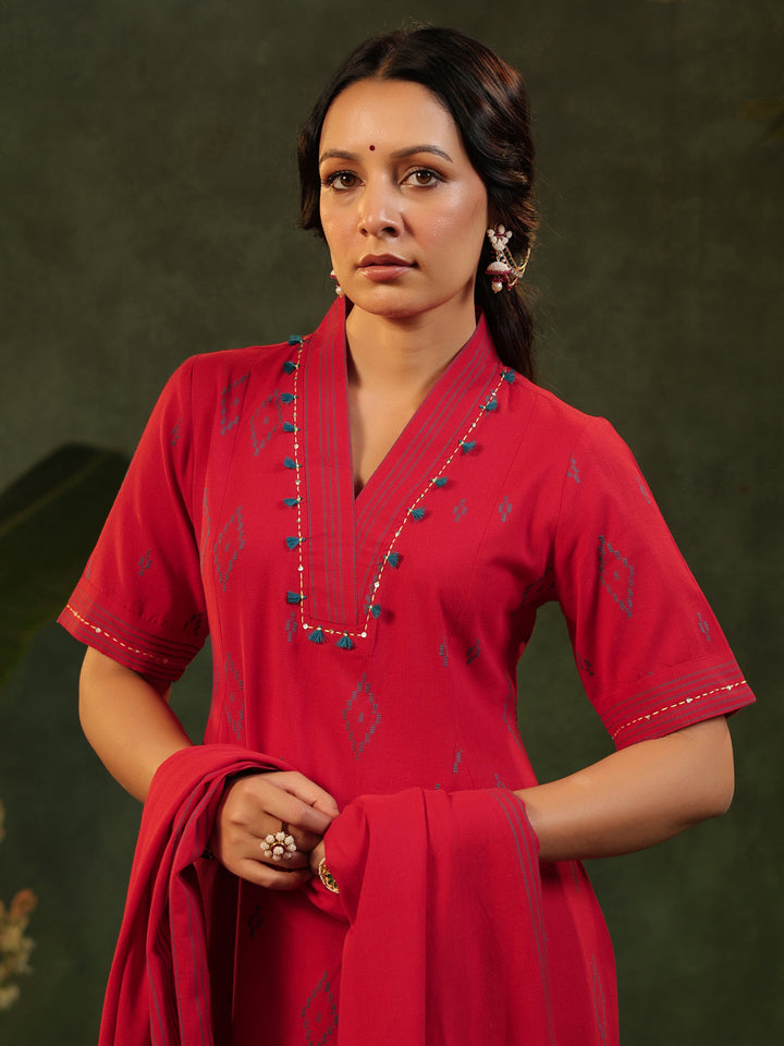 Kalki - Red Handloom Suit Set