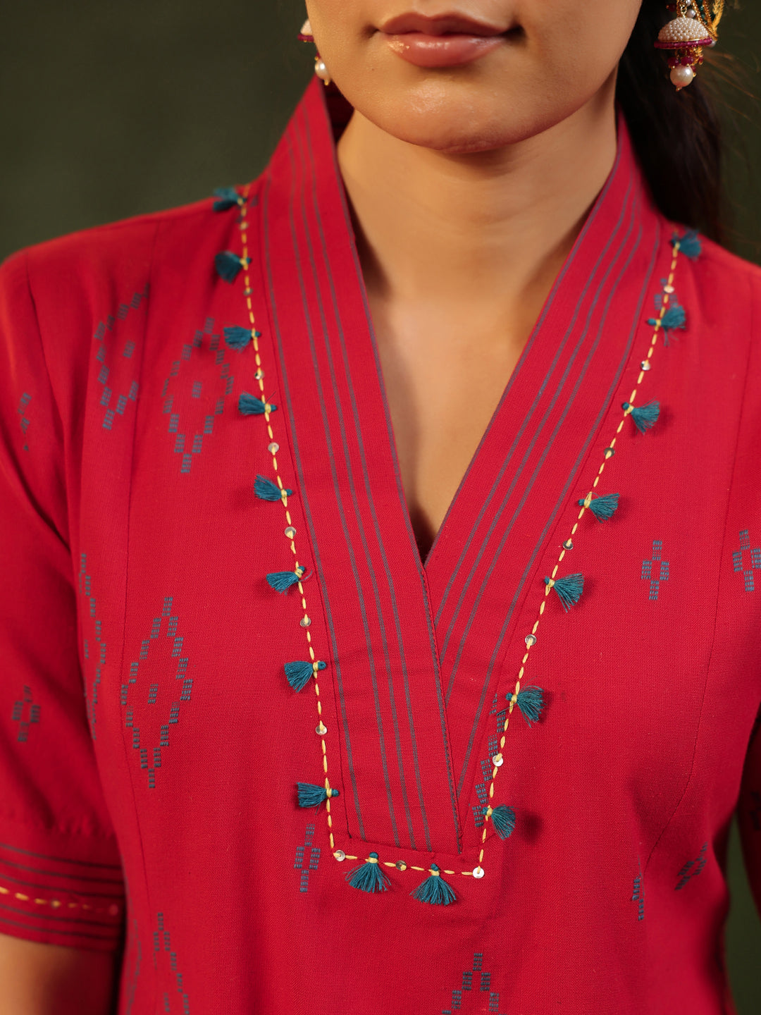 Kalki - Red Handloom Suit Set