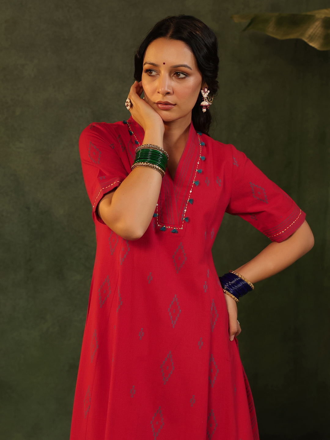 Kalki - Red Handloom Suit Set
