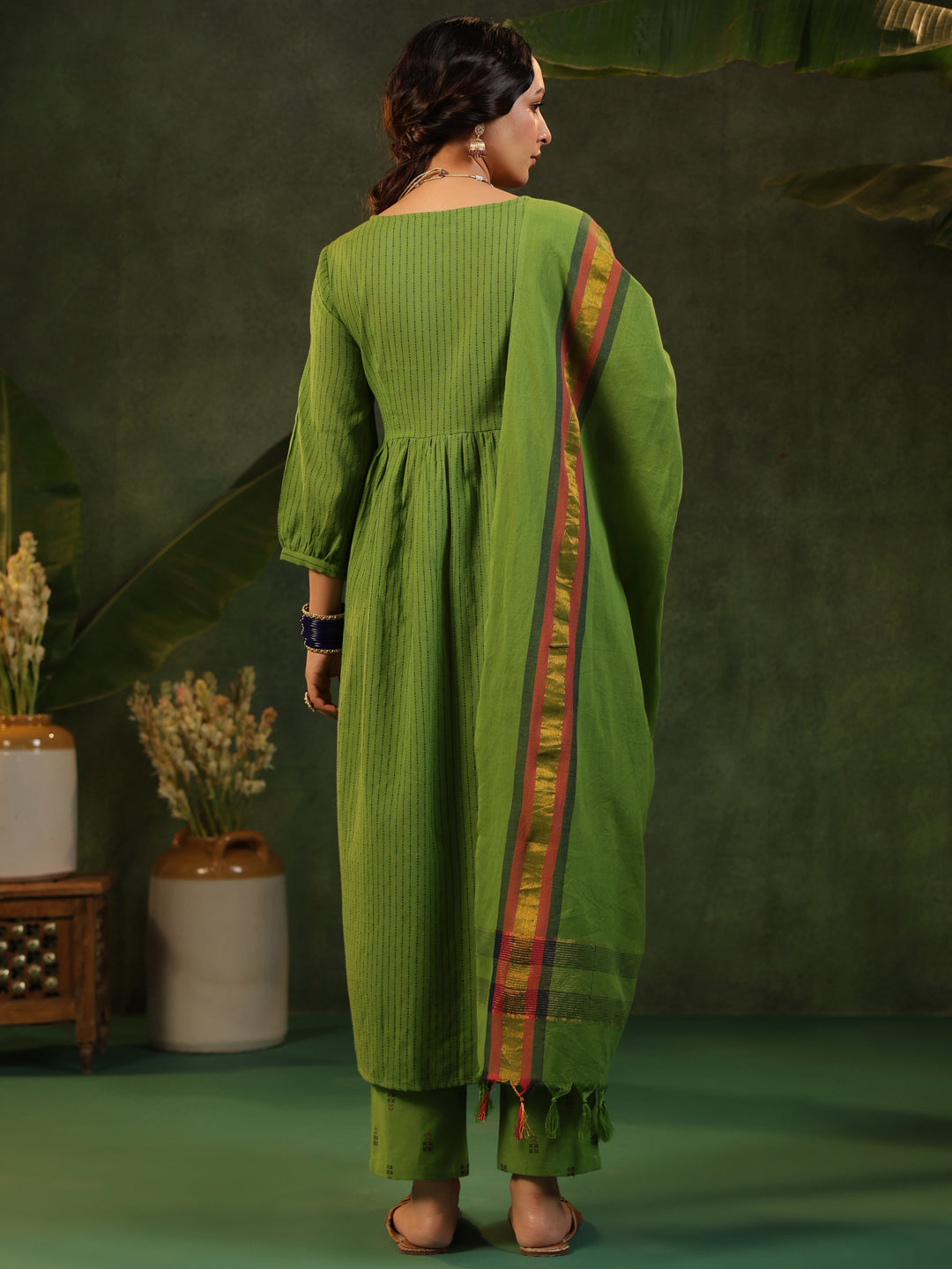 Kavya- Green Handloom Suit Set