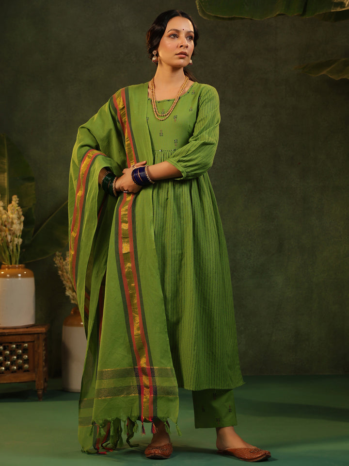 Kavya- Green Handloom Suit Set