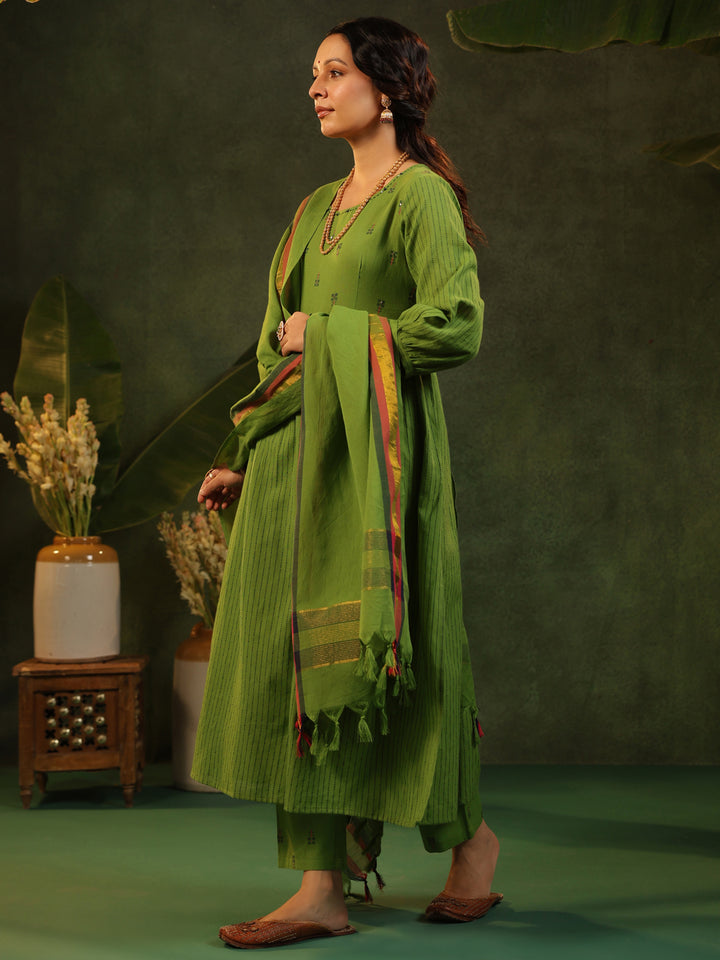 Kavya- Green Handloom Suit Set