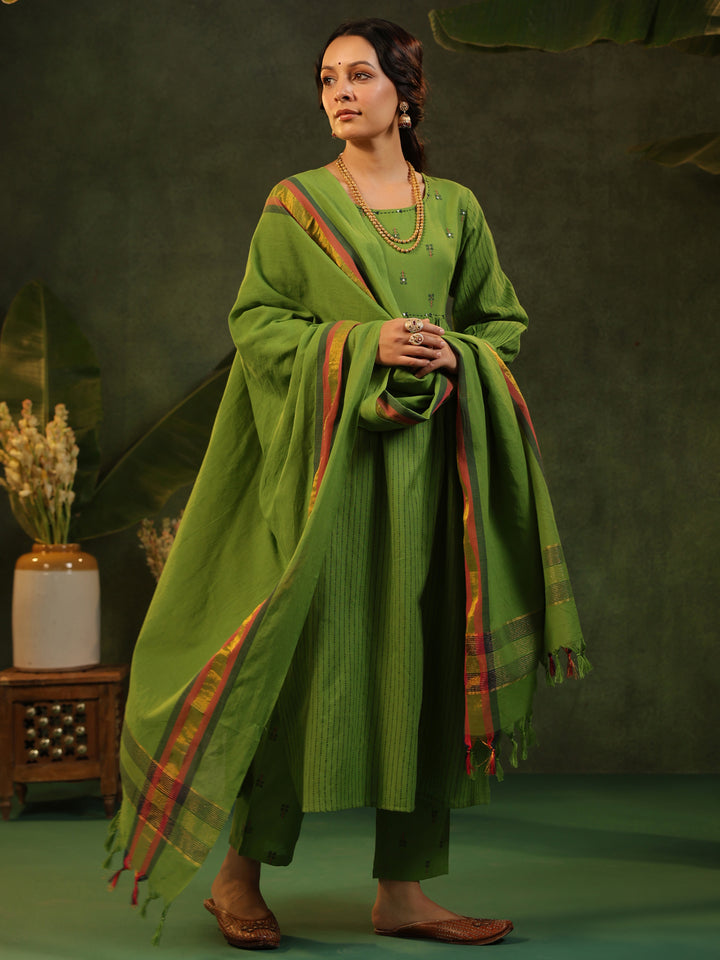 Kavya- Green Handloom Suit Set