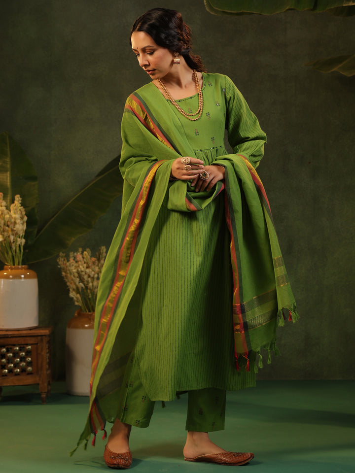 Kavya- Green Handloom Suit Set