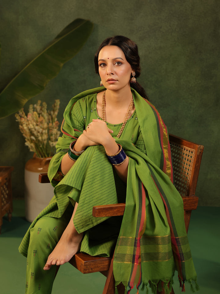 Kavya- Green Handloom Suit Set