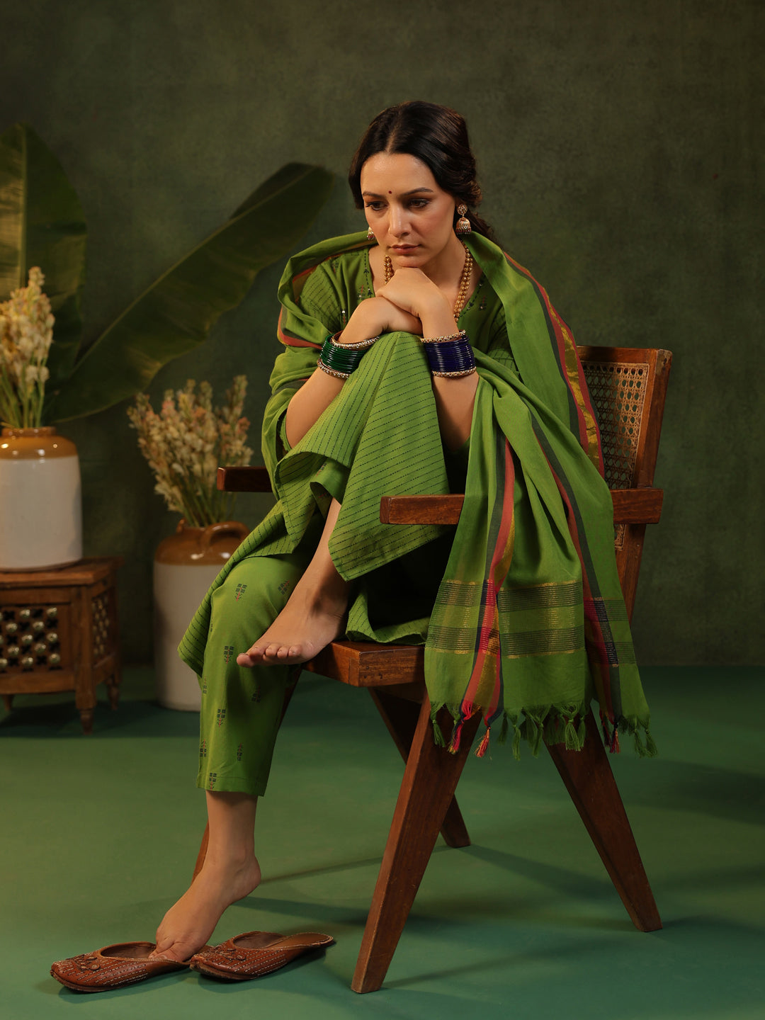 Kavya- Green Handloom Suit Set