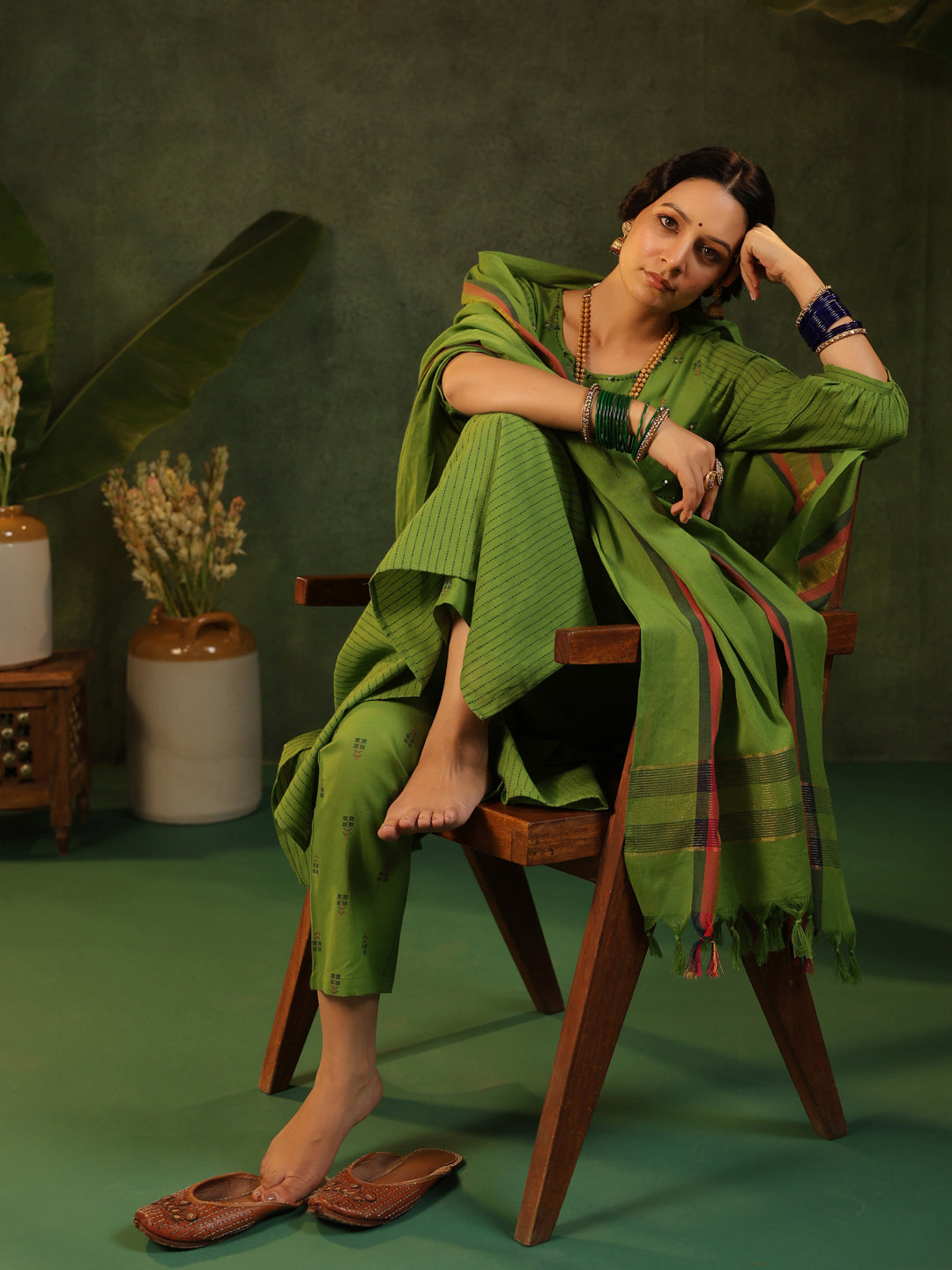 Kavya- Green Handloom Suit Set