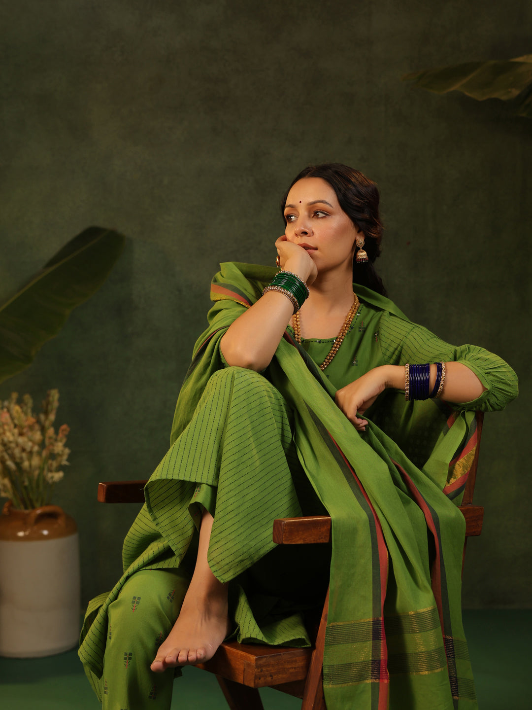 Kavya- Green Handloom Suit Set