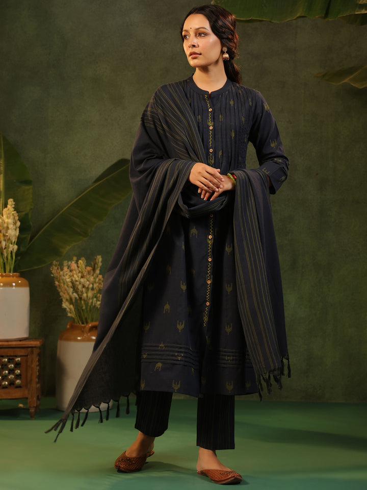 Kajal - Navy Blue Handloom suit set