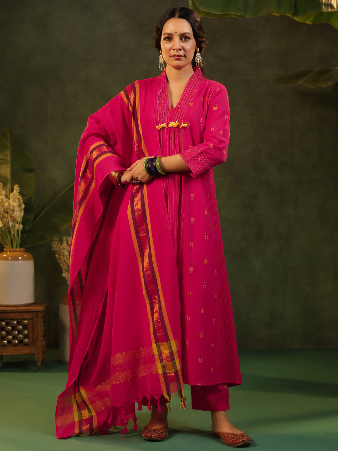 Rani - Pink Handloom Suit Set