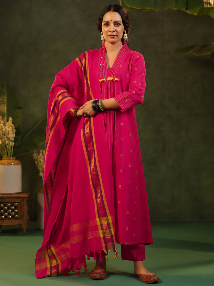 Rani - Pink Handloom Suit Set