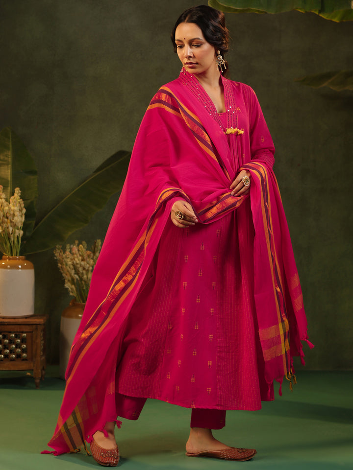 Rani - Pink Handloom Suit Set