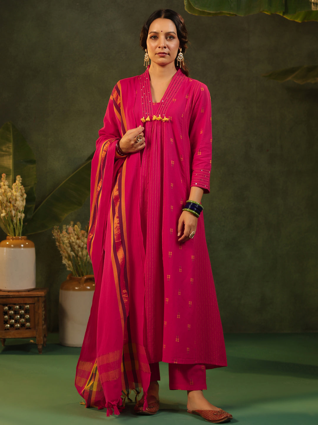 Rani - Pink Handloom Suit Set