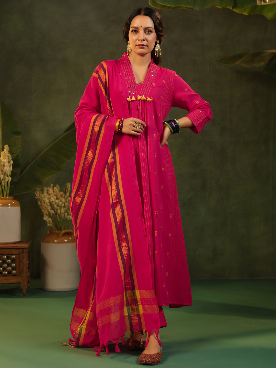 Rani - Pink Handloom Suit Set