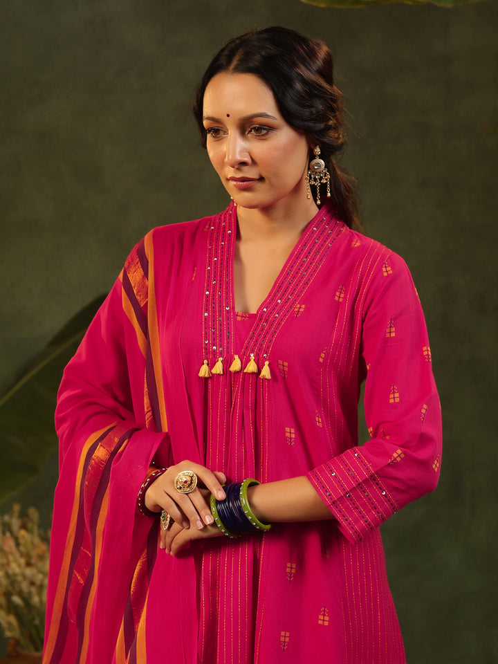 Rani - Pink Handloom Suit Set