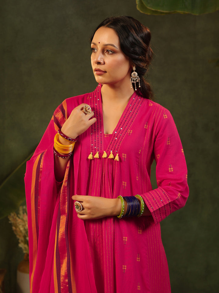 Rani - Pink Handloom Suit Set