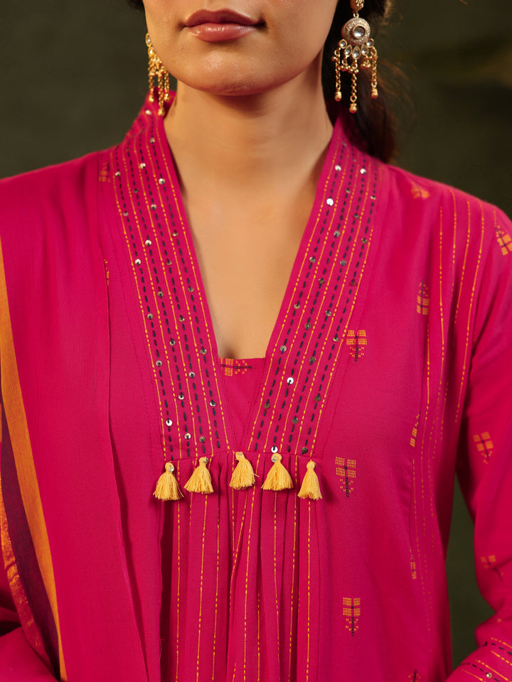 Rani - Pink Handloom Suit Set