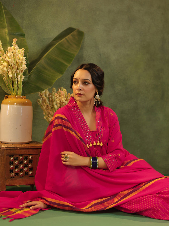 Rani - Pink Handloom Suit Set