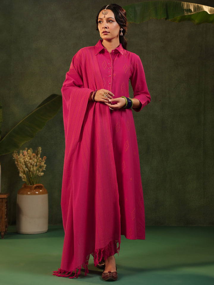 Gulabi - Pink Handloom Suit Set
