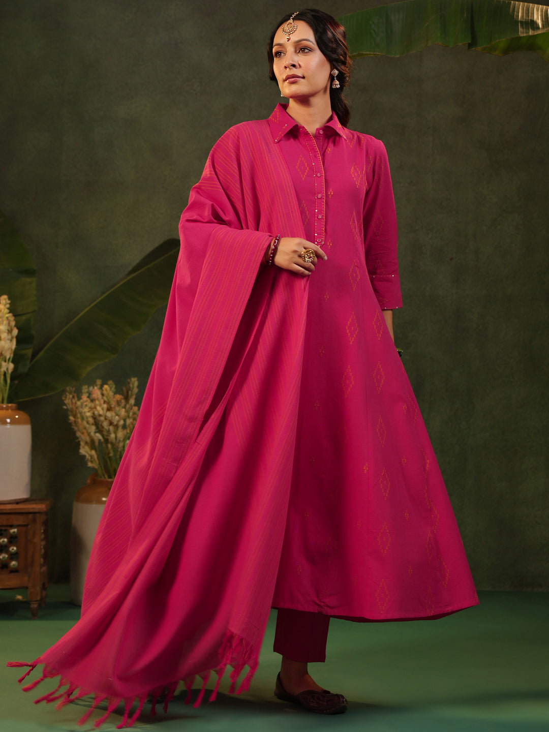 Gulabi - Pink Handloom Suit Set