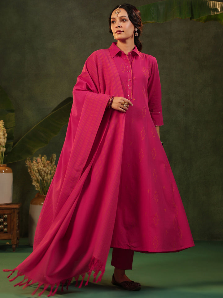 Gulabi - Pink Handloom Suit Set