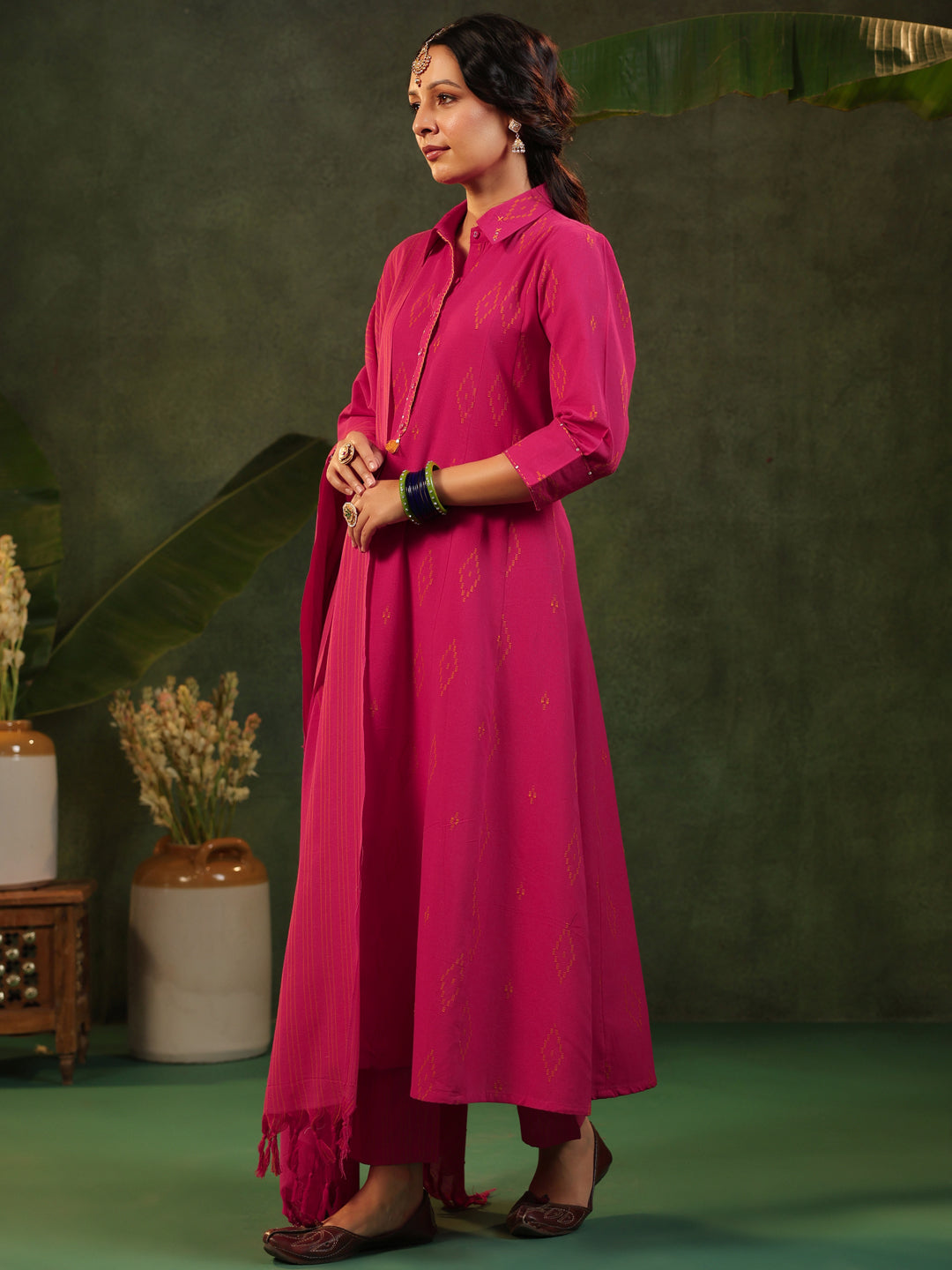 Gulabi - Pink Handloom Suit Set