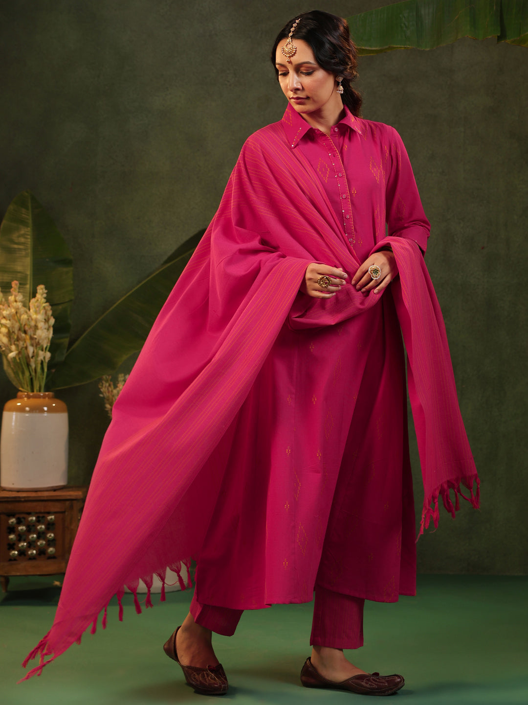 Gulabi - Pink Handloom Suit Set