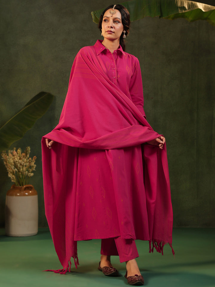 Gulabi - Pink Handloom Suit Set