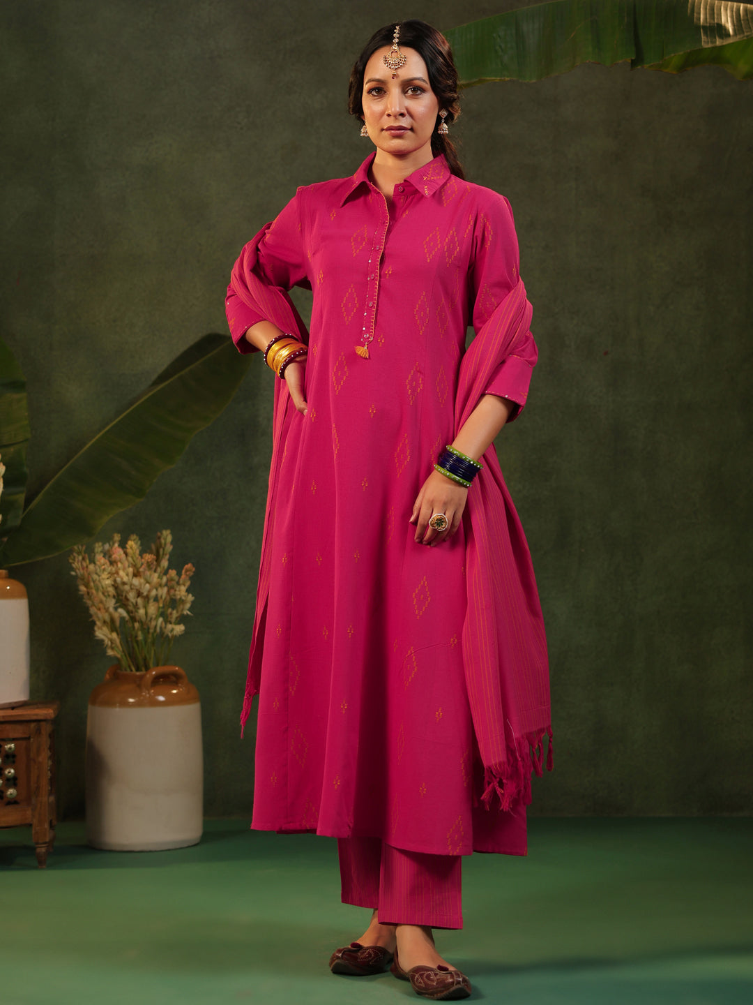 Gulabi - Pink Handloom Suit Set