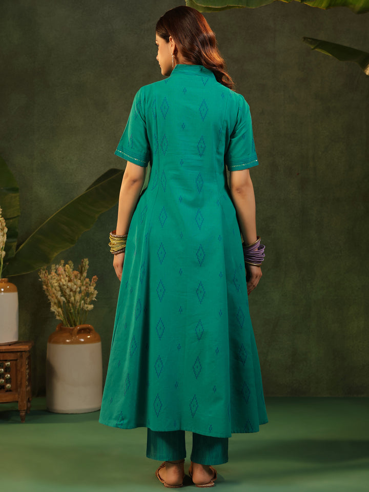 Naveli - Teal Green Handloom suit set