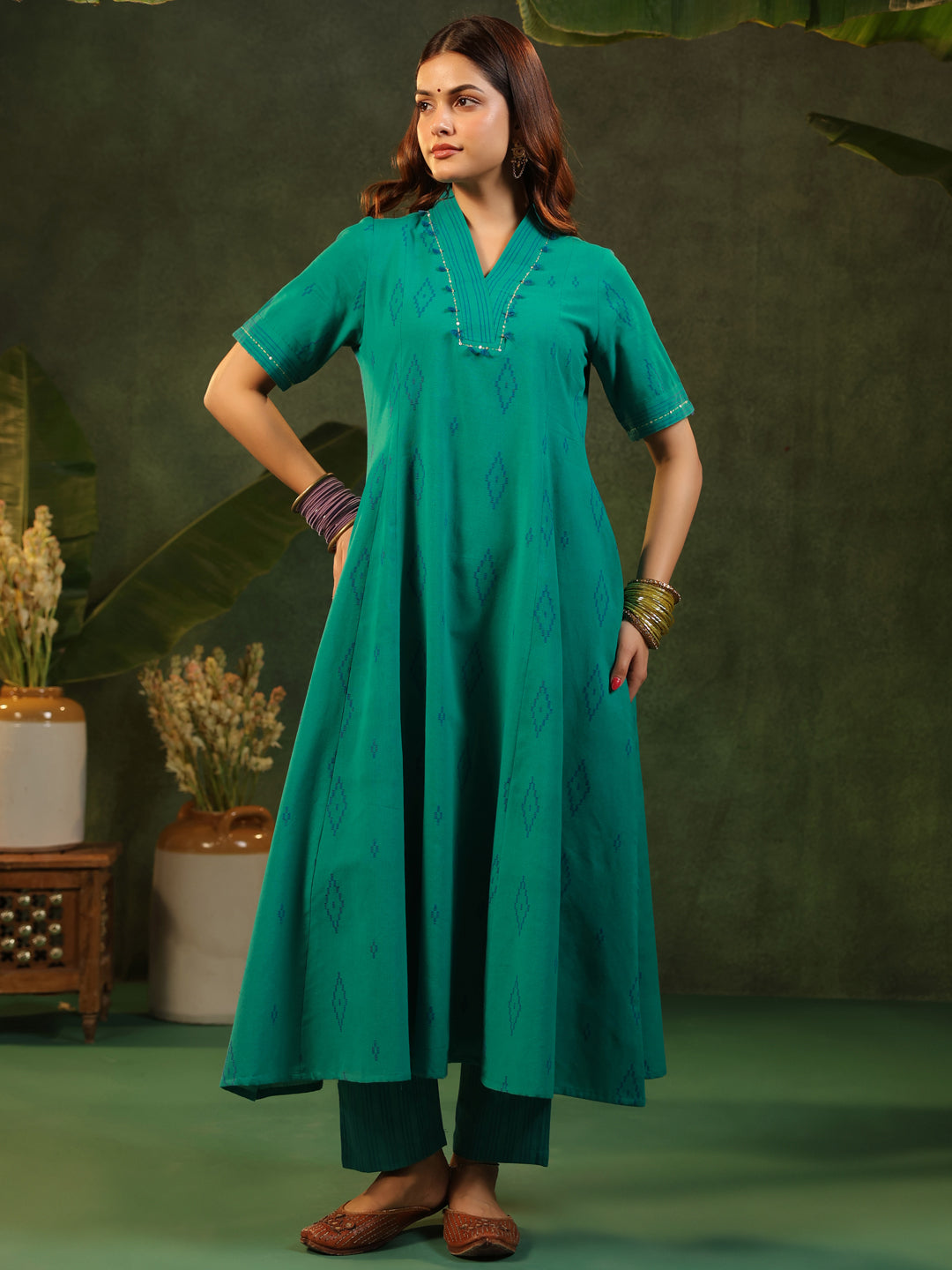 Naveli - Teal Green Handloom suit set