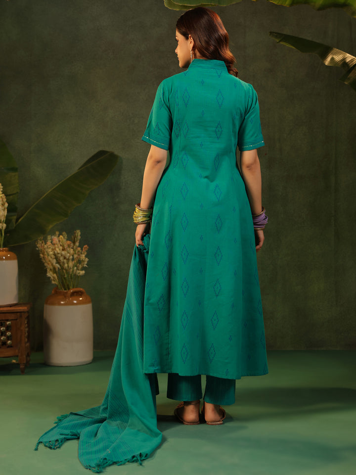 Naveli - Teal Green Handloom suit set