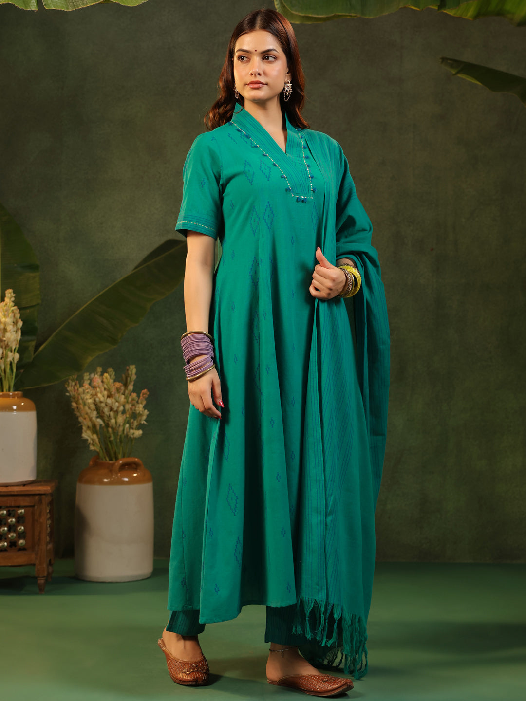 Naveli - Teal Green Handloom suit set
