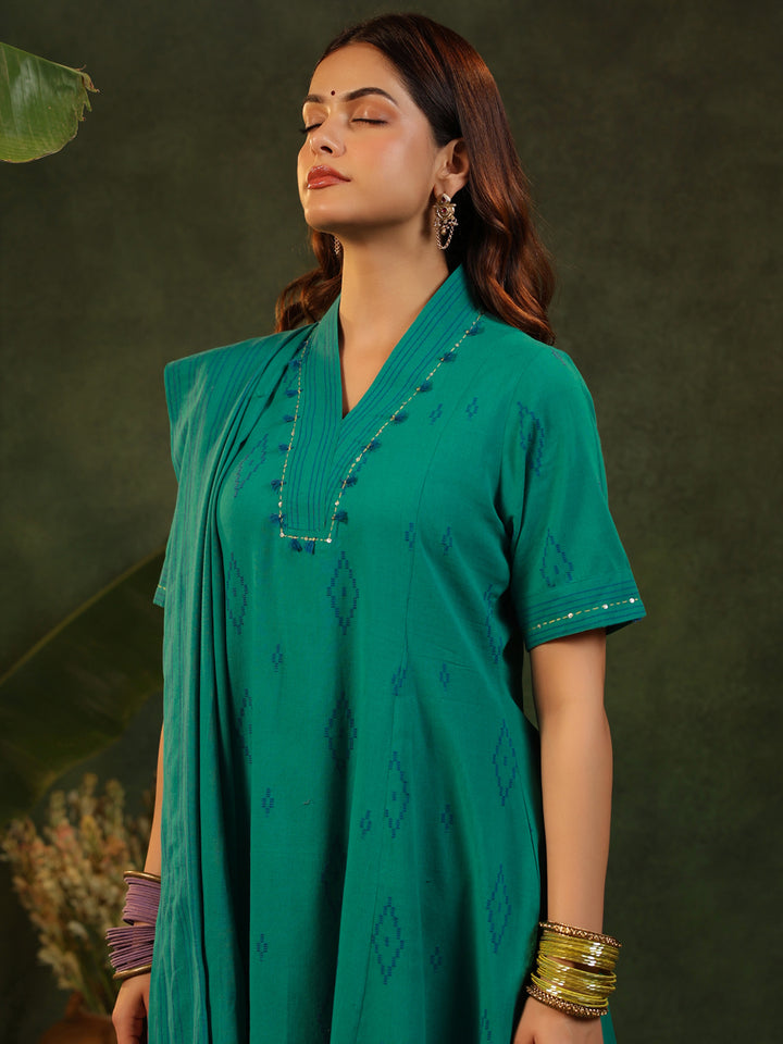 Naveli - Teal Green Handloom suit set