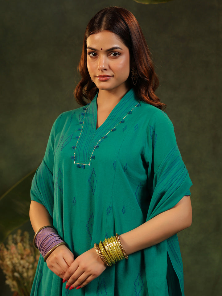 Naveli - Teal Green Handloom suit set