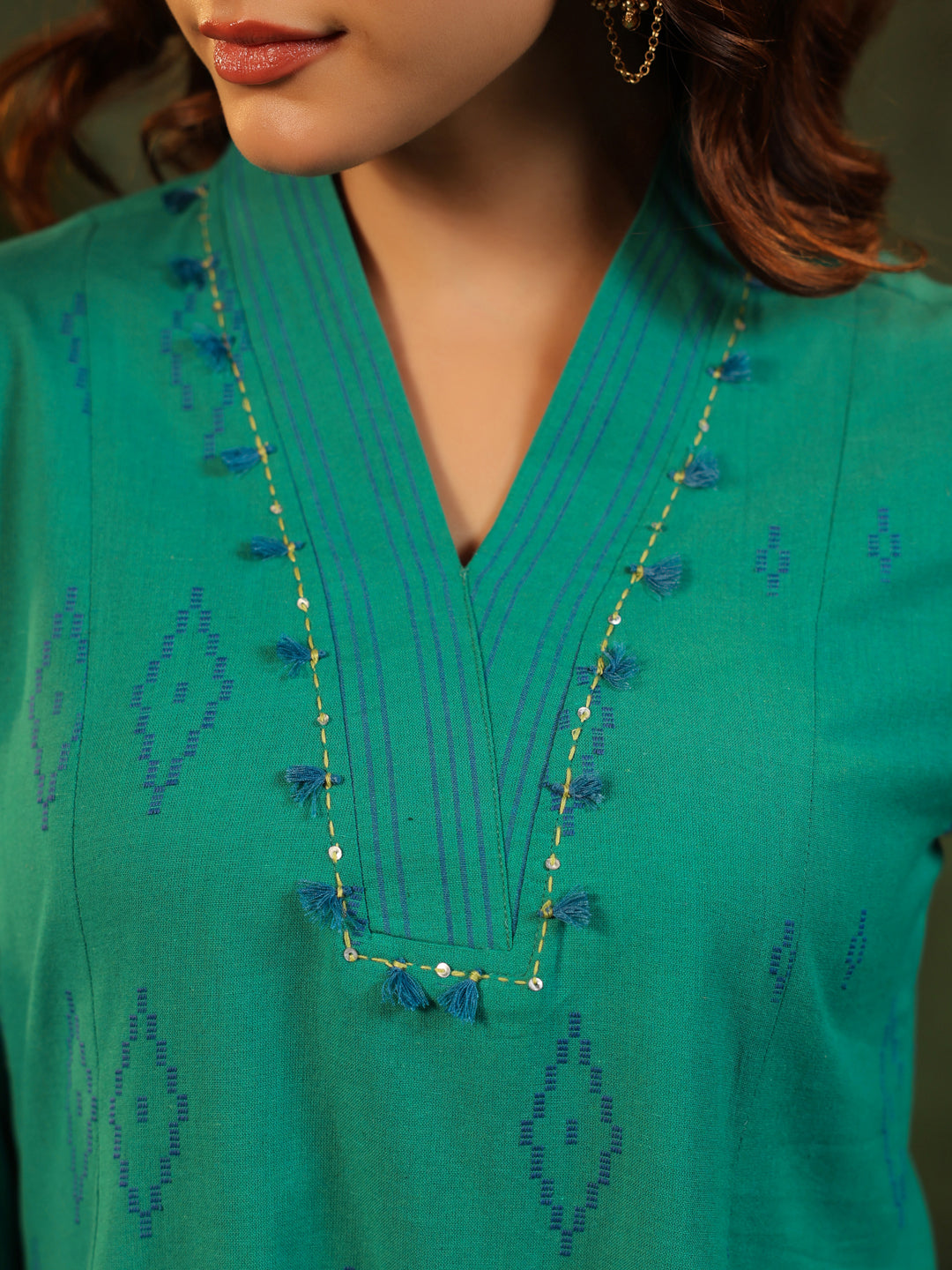 Naveli - Teal Green Handloom suit set