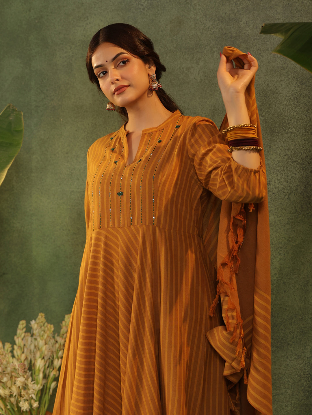 Bhanuja - Mustard yellow Handloom Suit set