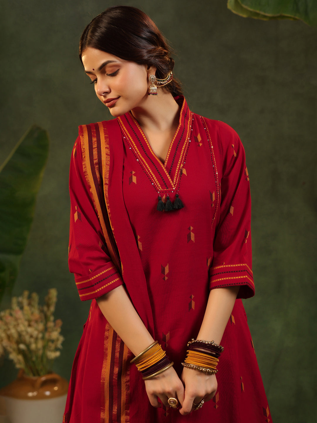 Sindu - Red Handloom suit set