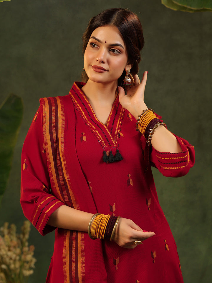 Sindu - Red Handloom suit set