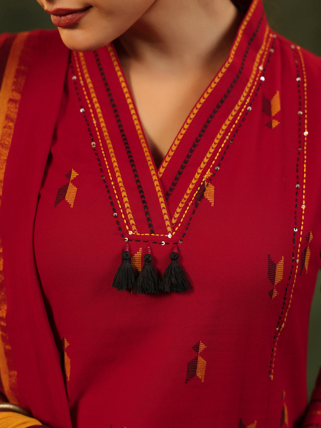 Sindu - Red Handloom suit set