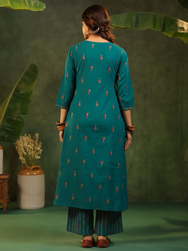 Kalam - Teal Green Handloom suit set