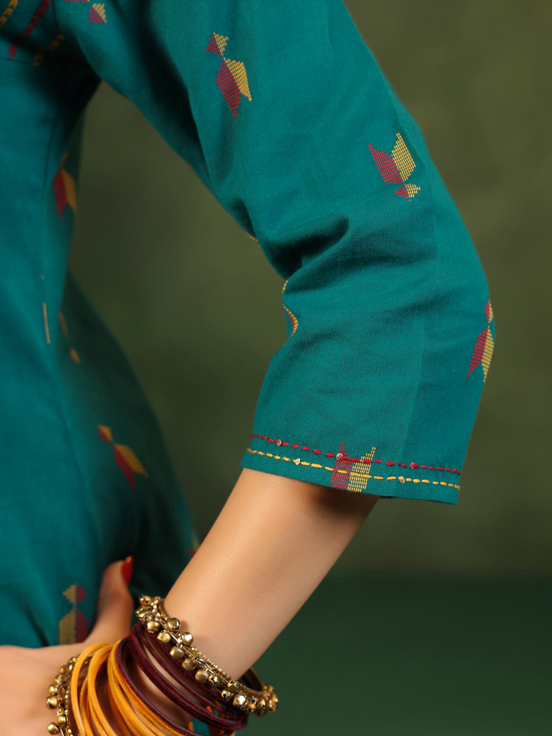 Kalam - Teal Green Handloom suit set